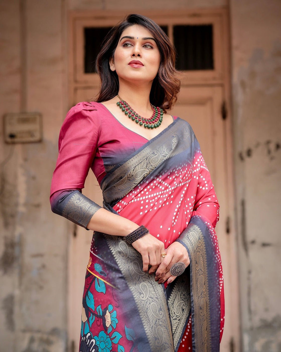 Pure Silk Digitally Printed Saree Weaved With Golden Zari Comes With Tassels - Almaari Fashion