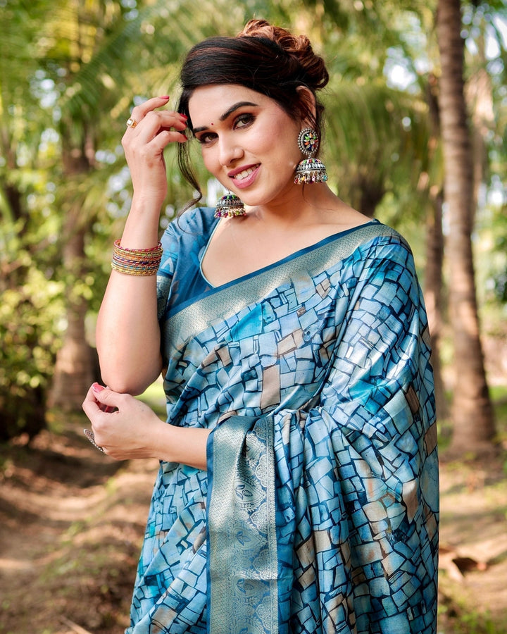 Pure Silk Digitally Printed Saree Weaved With Golden Zari Comes With Tassels - Almaari Fashion