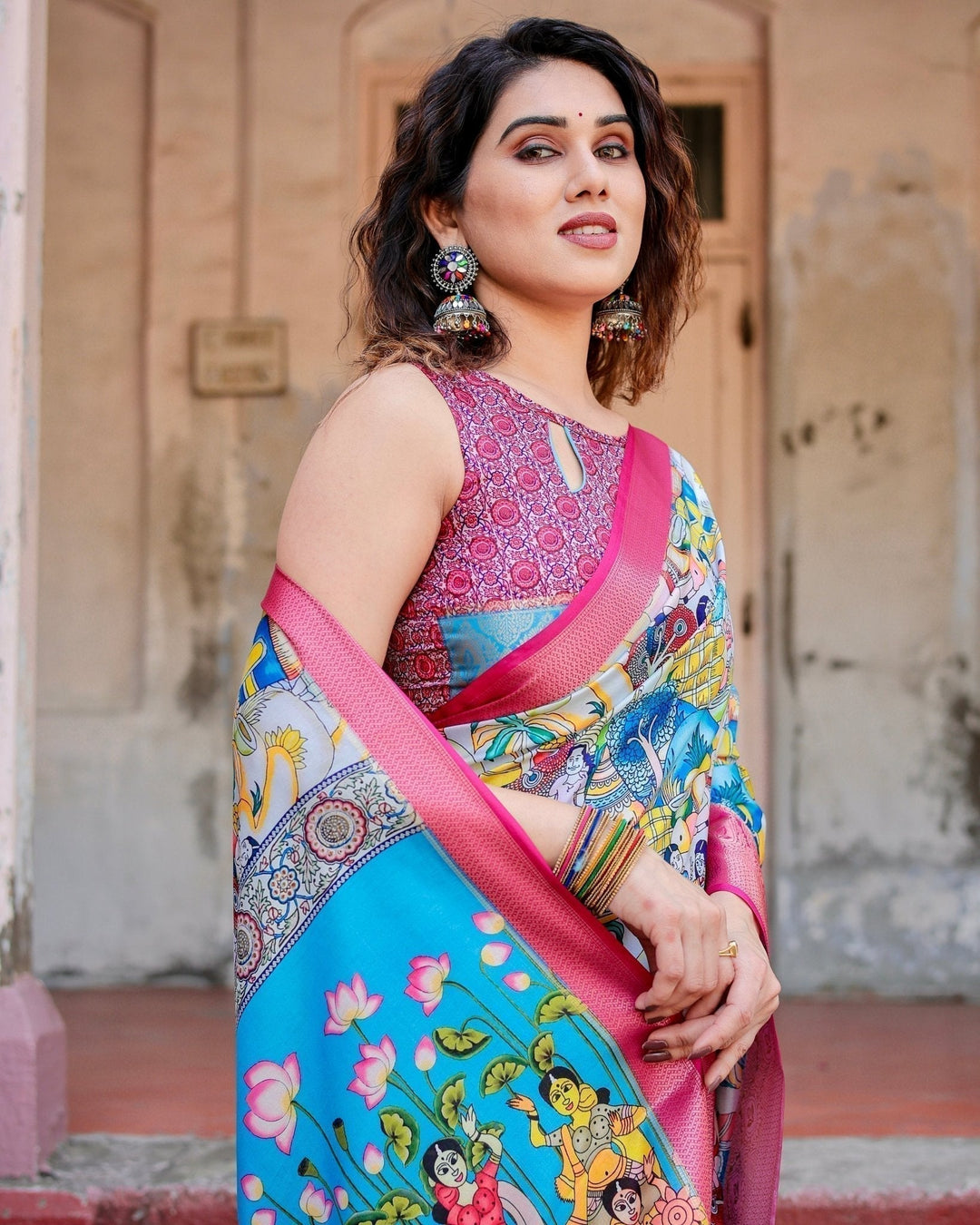 Pure Silk Digitally Printed Saree Weaved With Golden Zari Comes With Tassels - Almaari Fashion