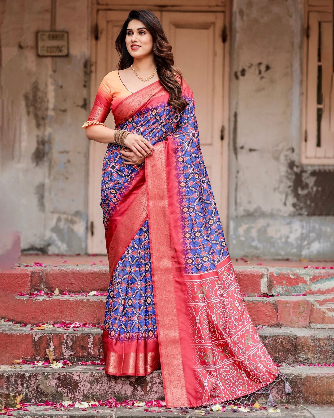 Pure Silk Digitally Printed Saree Weaved With Golden Zari Comes With Tassels - Almaari Fashion