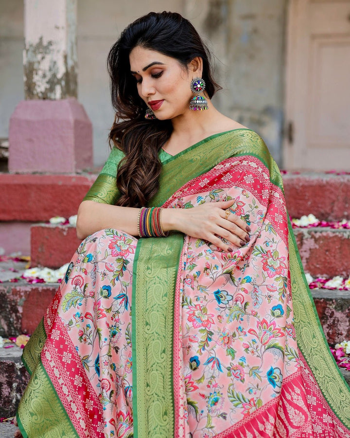 Pure Silk Digitally Printed Saree Weaved With Golden Zari Comes With Tassels - Almaari Fashion