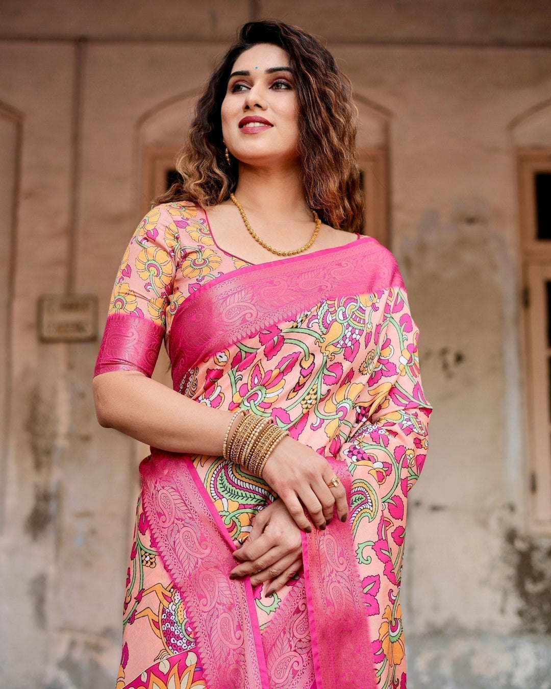 Pure Silk Digitally Printed Saree Weaved With Golden Zari Comes With Tassels - Almaari Fashion