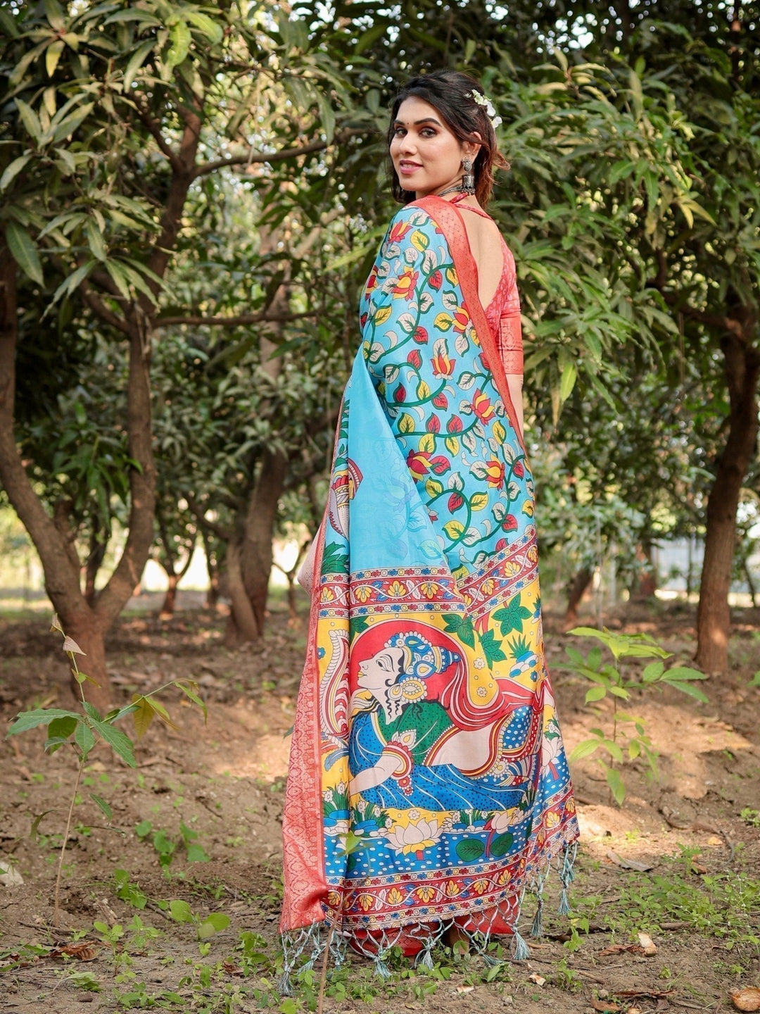 Pure Silk Digitally Printed Saree Weaved With Golden Zari Comes With Tassels - Almaari Fashion